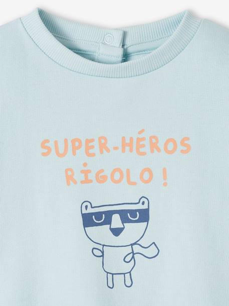 Baby Sweatshirt SUPER-HÉROS RIGOLO, personalisierbar Oeko-Tex himmelblau+pekannüsse 3