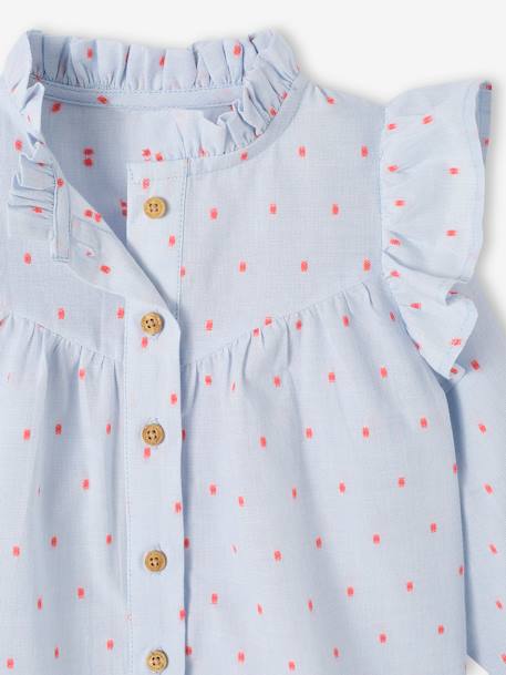 Baby Bluse mit Volants himmelblau gesprenkelt+wollweiß geblümt 3