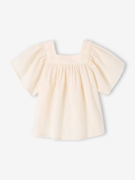 Baby Bluse mit Lochstickerei - himbeer+salbeigrün+wollweiß - 9