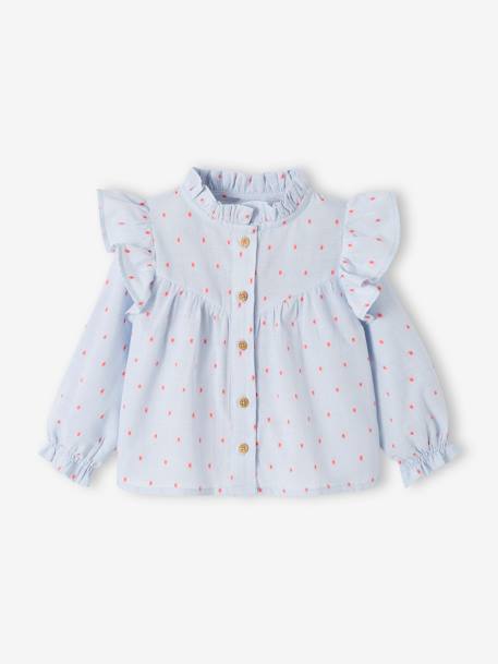 Baby Bluse mit Volants - himmelblau gesprenkelt - 1