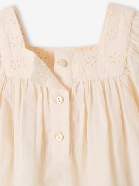 Baby Bluse mit Lochstickerei - himbeer+salbeigrün+wollweiß - 11