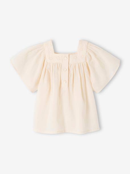 Baby Bluse mit Lochstickerei himbeer+salbeigrün+wollweiß 10