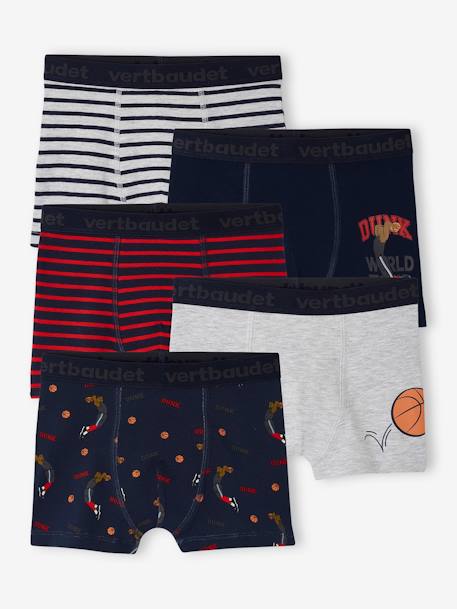 5er-Pack Jungen Boxershorts mit Bio-Baumwolle, Basketball - grau meliert - 1