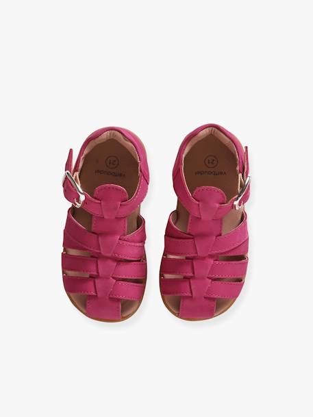 Mädchen Baby Lauflern-Sandalen - beige glanzeffekt+fuchsia - 9