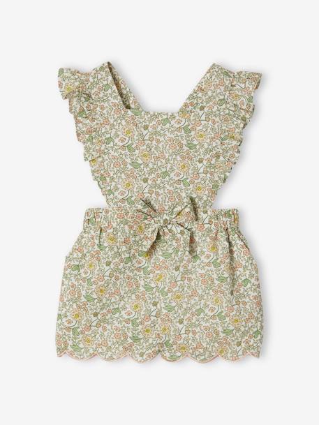 Kurzer Mädchen Baby Overall mit Blumenmuster - vanille - 1