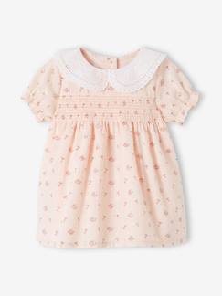 Babymode-Gesmoktes Baby Kleid mit besticktem Kragen