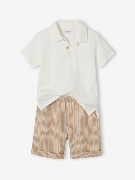 Festliches Jungen-Set: Poloshirt & Shorts weiß gestreift 1