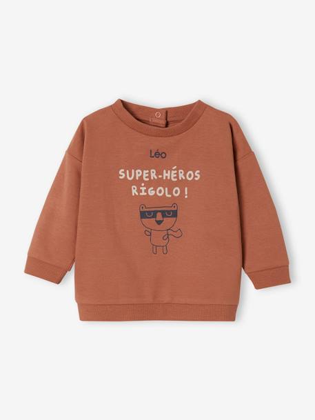 Baby Sweatshirt SUPER-HÉROS RIGOLO, personalisierbar Oeko-Tex himmelblau+pekannüsse 11