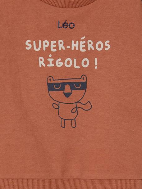 Baby Sweatshirt SUPER-HÉROS RIGOLO, personalisierbar Oeko-Tex - himmelblau+pekannüsse - 10