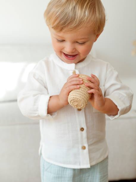 Baby Hemd mit Stehkragen aus Musselin, personalisierbar dunkelgrün+graublau+karamell+wollweiß 17