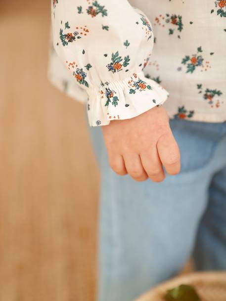 Baby Bluse mit Volants himmelblau gesprenkelt+wollweiß geblümt 9