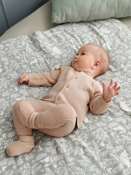 Baby Strick-Set: Strickjacke, Hose & Schühchen Oeko-Tex - beige meliert - 10