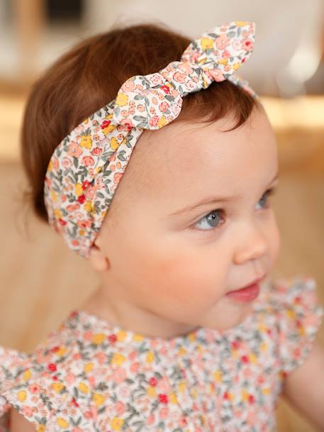 Mädchen Baby-Set: Overall & Haarband - hellgrün geblümt+marine+rosa bedruckt - 26