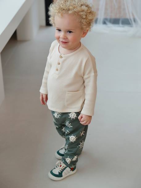 Baby-Set: Shirt & Sweathose Oeko-Tex dunkelgrau/hellbeige bedruckt+khaki 10