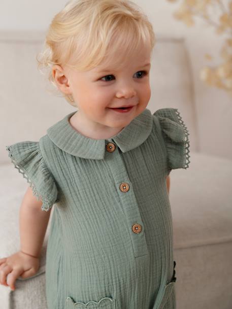 Mädchen Baby Overall, Schmetterlingsärmel mit Stickerei salbeigrün+ziegel 6