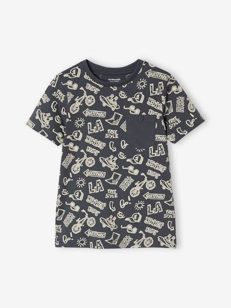 Jungen T-Shirt, Print und Brusttasche Oeko-Tex anthrazit+moosgrün+pekannuss+weiß meliert 1