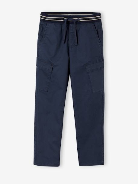 Jungen Cargohose mit Schlupfbund - nachtblau+sandfarben - 2