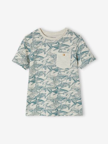 Jungen T-Shirt, Print und Brusttasche Oeko-Tex anthrazit+moosgrün+pekannuss+weiß meliert 10