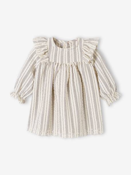 Mädchen Baby-Set: Kleid, Shorts & Haarband - beige gestreift - 3