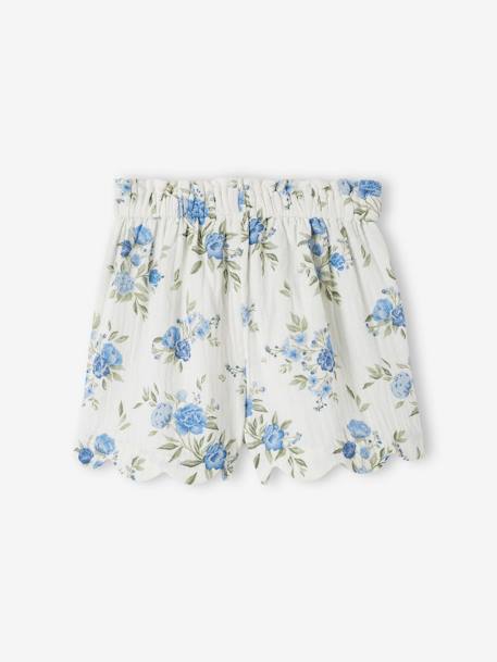 Mädchen Shorts mit Bogenkante, Musselin - blau+blau bedruckt+rosa nude - 5