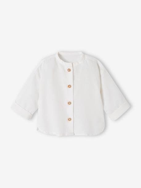 Festliches Baby-Set: Latzhose & Hemd aus Leinenmix - beige gestreift - 3