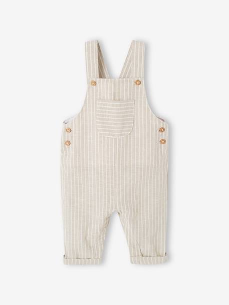 Festliches Baby-Set: Latzhose & Hemd aus Leinenmix - beige gestreift - 4