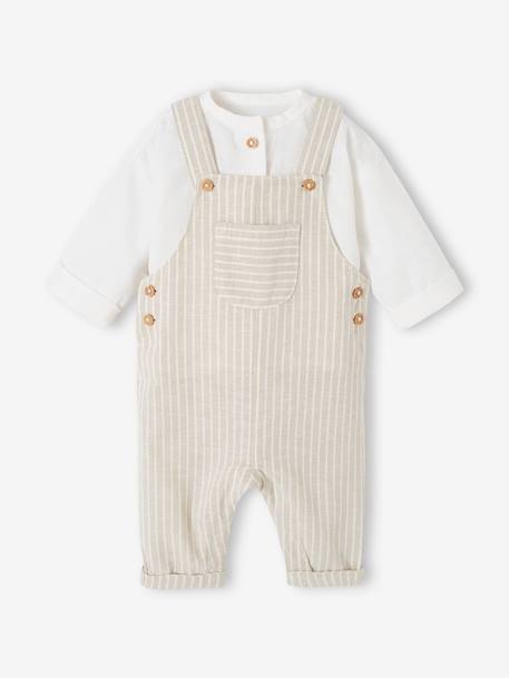 Festliches Baby-Set: Latzhose & Hemd aus Leinenmix - tonfarben - 2