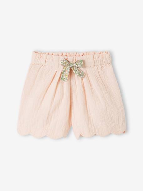 Mädchen Shorts mit Bogenkante, Musselin, Bundweite verstellbar blau+blau bedruckt+rosa nude 8