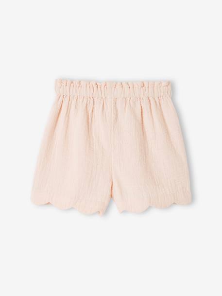 Mädchen Shorts mit Bogenkante, Musselin - blau bedruckt+rosa nude - 6