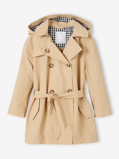 Mädchen Trenchcoat mit abnehmbarer Kapuze - beige+marine - 1