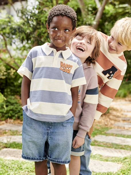 Jungen Poloshirt mit breiten Streifen Oeko-Tex - blau gestreift - 5