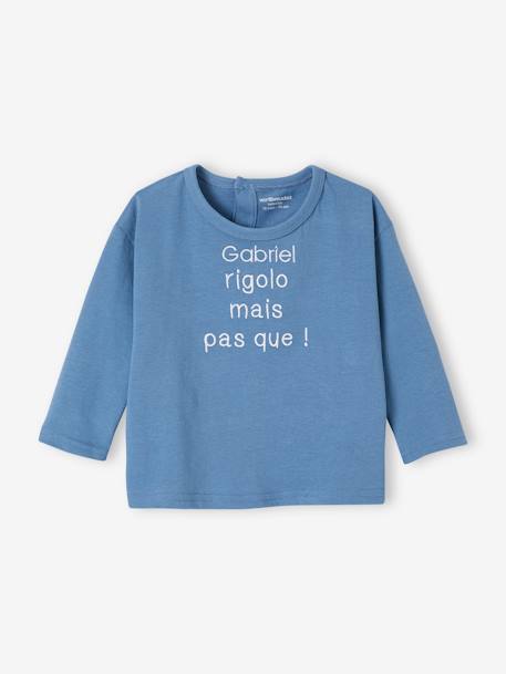 Baby Shirt aus Bio-Baumwolle mit Message, personalisierbar blau+wollweiß 5