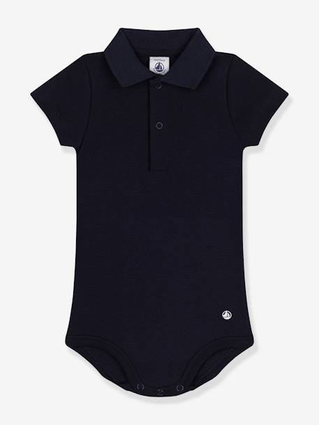 Baby Kurzarm-Body mit Polokragen PETIT BATEAU, Bio-Baumwolle - marine - 1