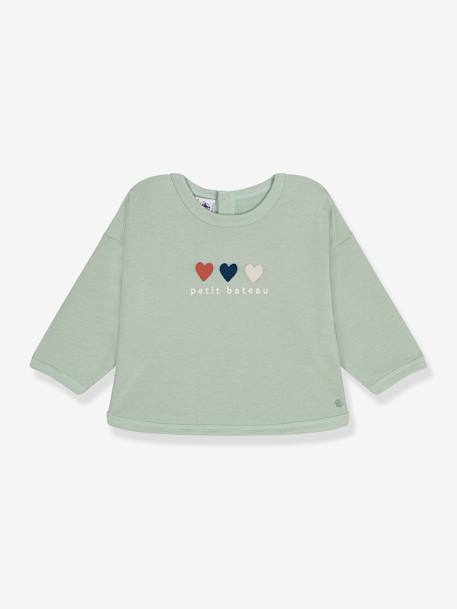 Mädchen Sweatshirt PETIT BATEAU, Herzen - mandelgrün - 1