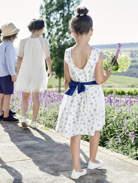 Mädchen Festkleid - blau bedruckt+rosa bedruckt+wollweiß - 8