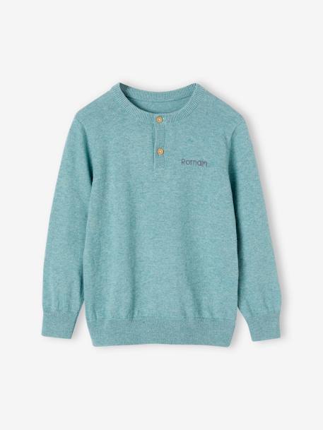 Jungen Pullover mit Henley-Ausschnitt Oeko-Tex, personalisierbar beige meliert+blau meliert+mintgrün 10