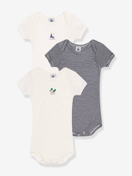 3er-Pack Baby Kurzarm-Bodys PETIT BATEAU - pack wollweiß/grau - 1