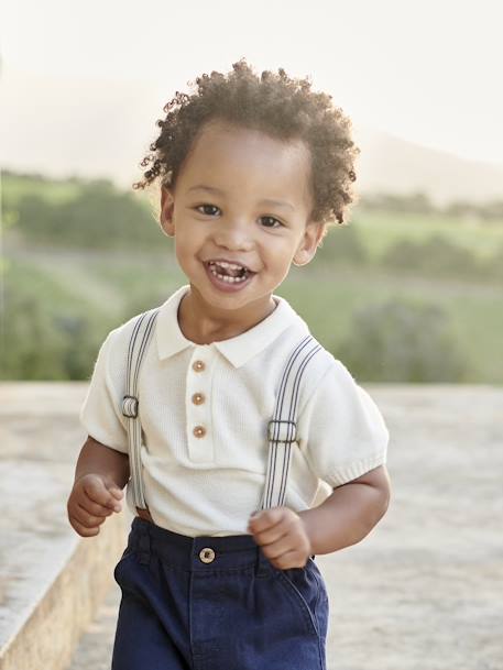 Baby Poloshirt aus Strick Oeko-Tex wollweiß 1