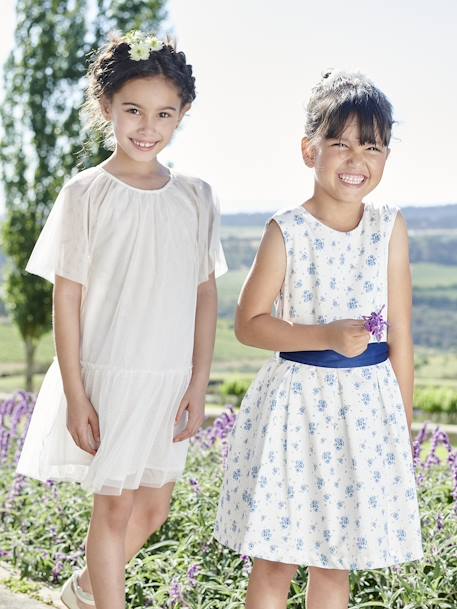 Mädchen Festkleid - blau bedruckt+rosa bedruckt - 2