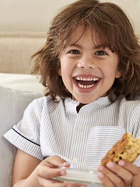 Jungen Sommer-Schlafanzug, personalisierbar blau gestreift 2