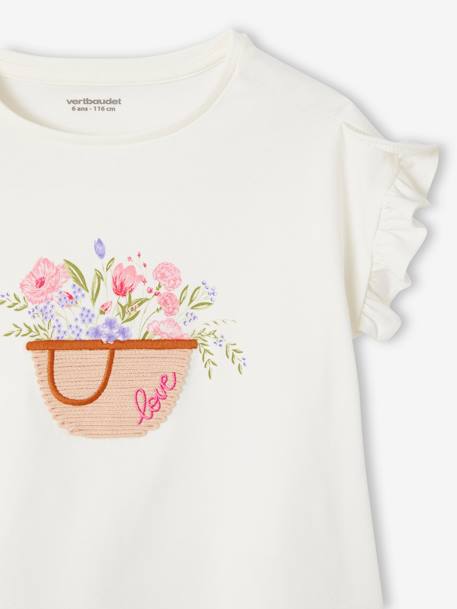 Mädchen T-Shirt mit Volantärmeln Oeko-Tex wollweiß/blumenkorb 4