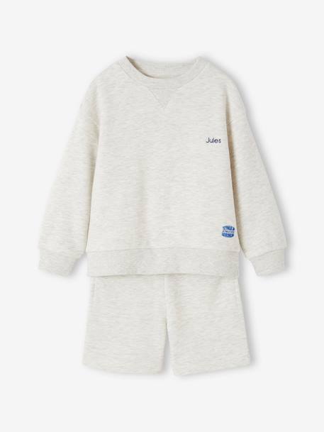 Jungen Sport-Set: Sweatshirt & Shorts, personalisierbar aqua+weiß meliert 8