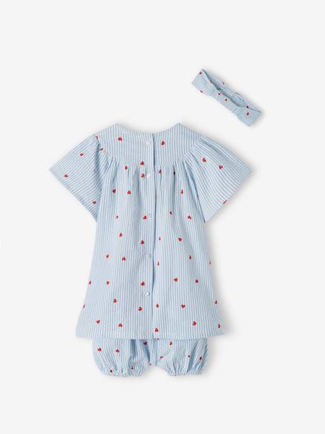 Baby-Set aus Seersucker: Kleid, Shorts & Haarband blau gestreift 6