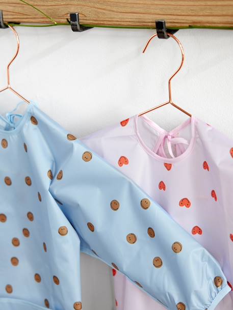 2er Set Baby Ärmellätzchen, Kleinkinder Malkittel LÄSSIG blau+himmelblau+orange+rot+weiß bedruckt+kariert+weiß bedruckt+rosa kariert+weiß+rosa 12