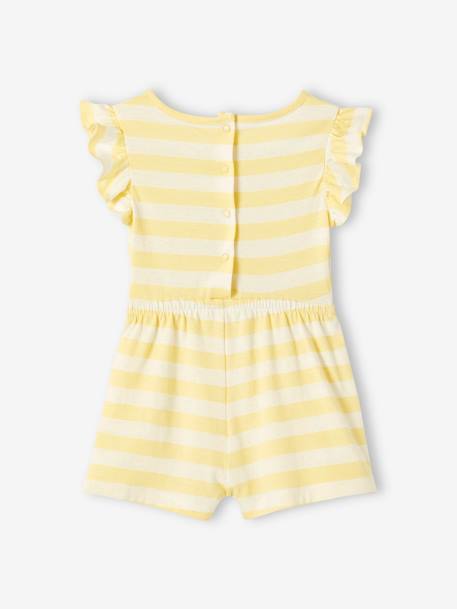 Kurzer Baby Overall BASICS Oeko-Tex - gelb gestreift+koralle - 2