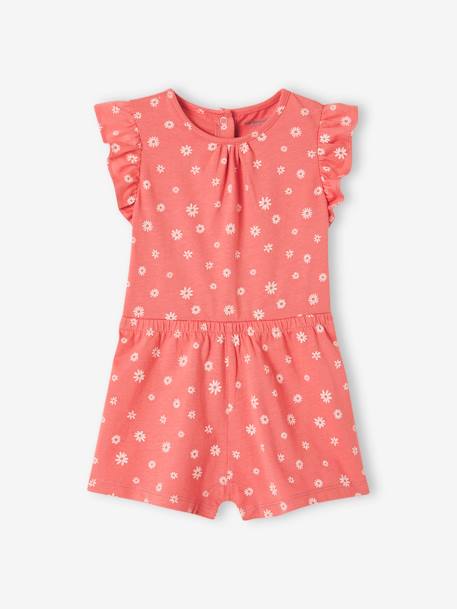 Kurzer Baby Overall BASICS Oeko-Tex - gelb gestreift+koralle - 5