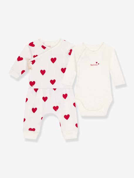 3-teiliges Baby-Set PETIT BATEAU, Herzen weiß 2