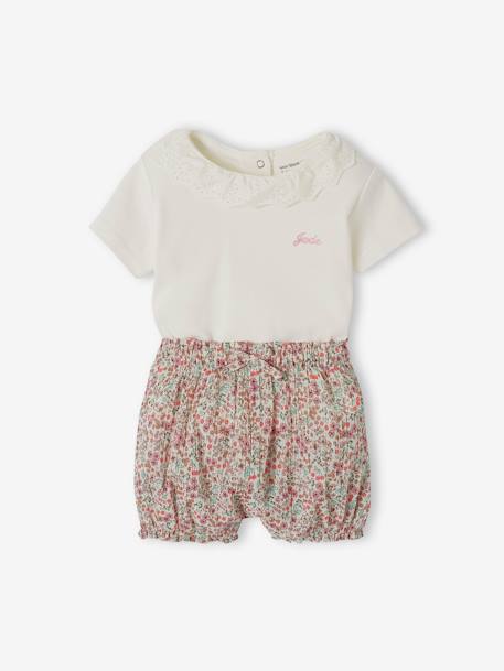 Baby-Set: T-Shirt mit Kragen & geblümte Shorts, personalisierbar wollweiß 10