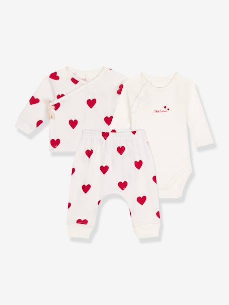 3-teiliges Baby-Set PETIT BATEAU, Herzen weiß 1