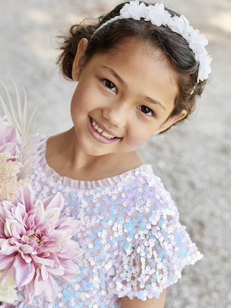 Festliches Mädchen Kleid mit Pailletten rosa schimmernd 5